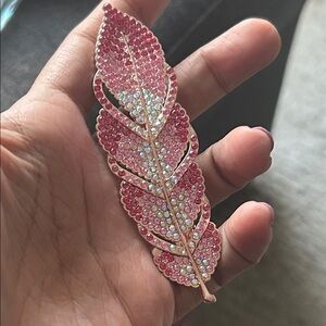 Sparkling Pink Crystal Leaf Hair Clip Barrette